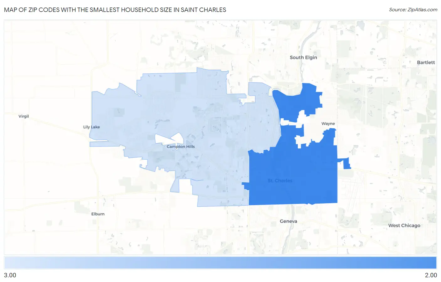 Zip Codes with the Smallest Household Size in Saint Charles Map