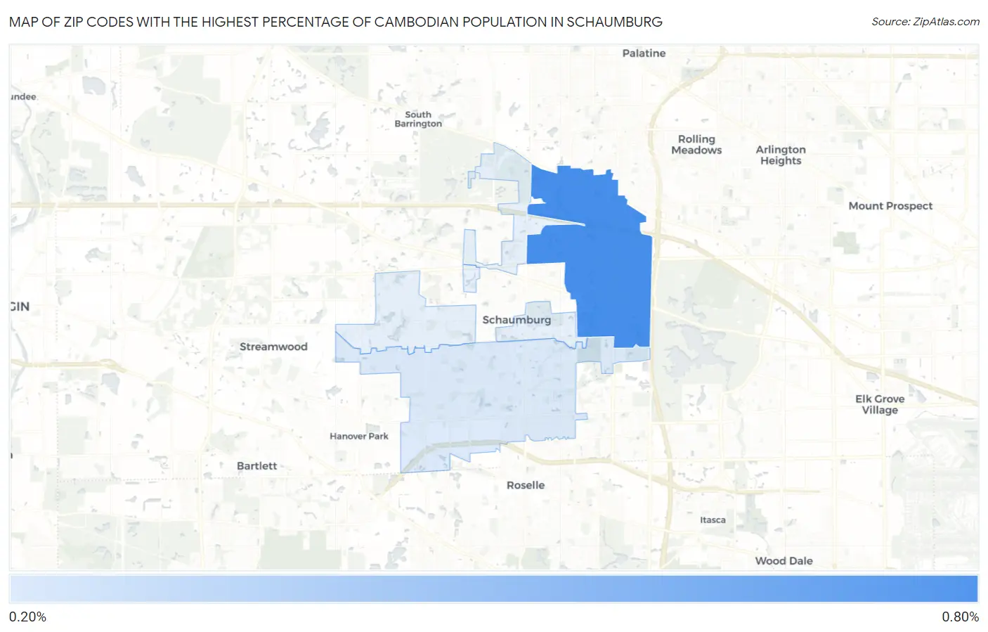 Zip Codes with the Highest Percentage of Cambodian Population in Schaumburg Map
