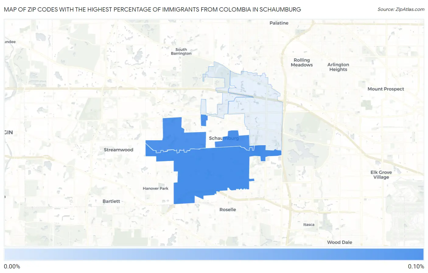 Zip Codes with the Highest Percentage of Immigrants from Colombia in Schaumburg Map