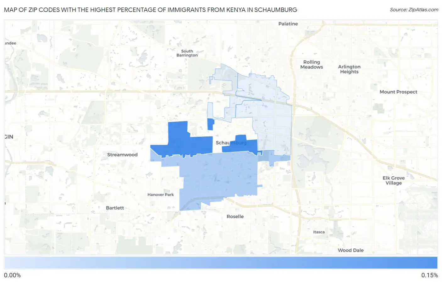 Zip Codes with the Highest Percentage of Immigrants from Kenya in Schaumburg Map