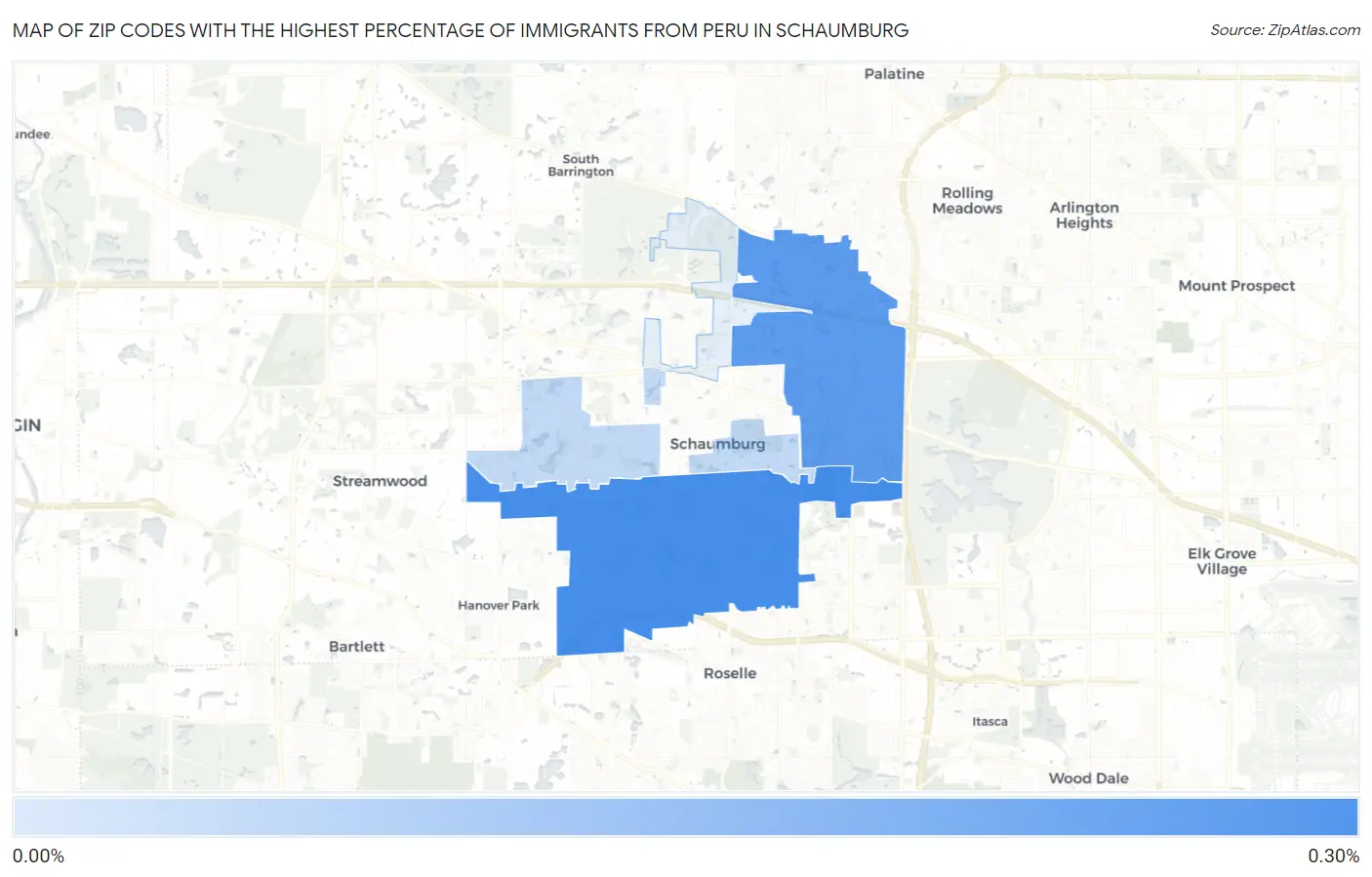 Zip Codes with the Highest Percentage of Immigrants from Peru in Schaumburg Map