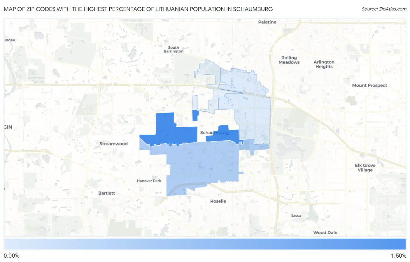 Zip Codes with the Highest Percentage of Lithuanian Population in Schaumburg Map