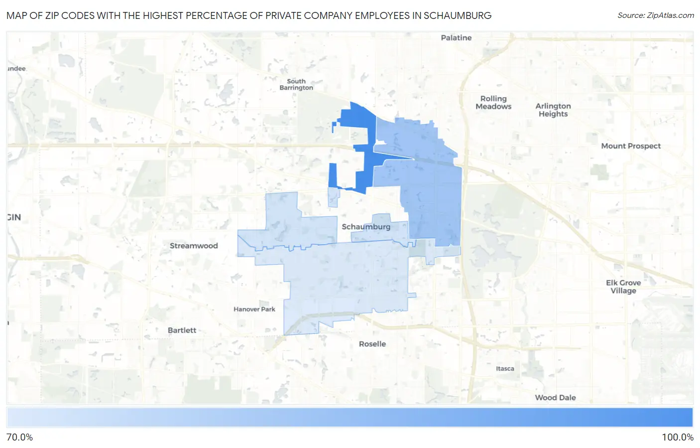 Zip Codes with the Highest Percentage of Private Company Employees in Schaumburg Map