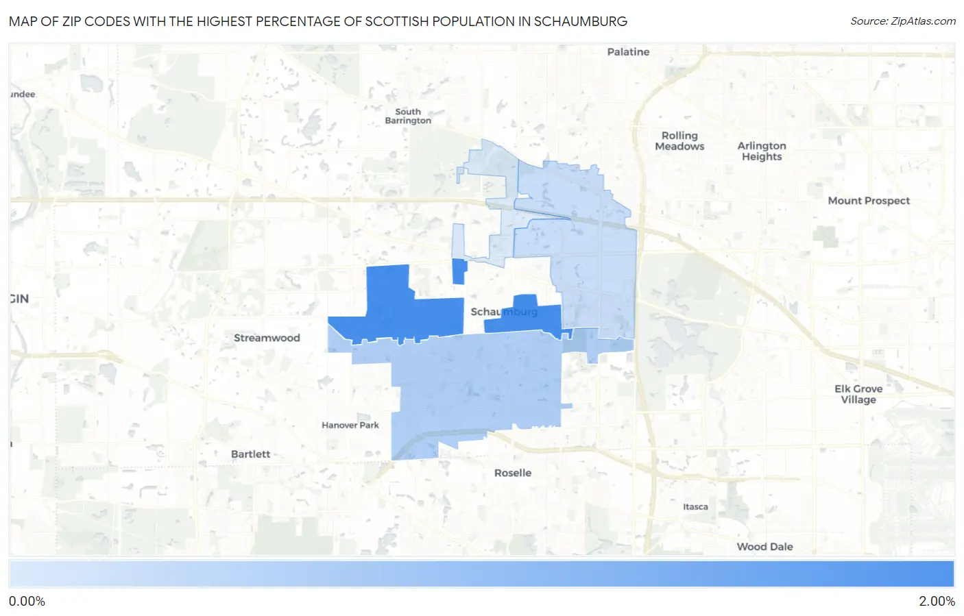Zip Codes with the Highest Percentage of Scottish Population in Schaumburg Map