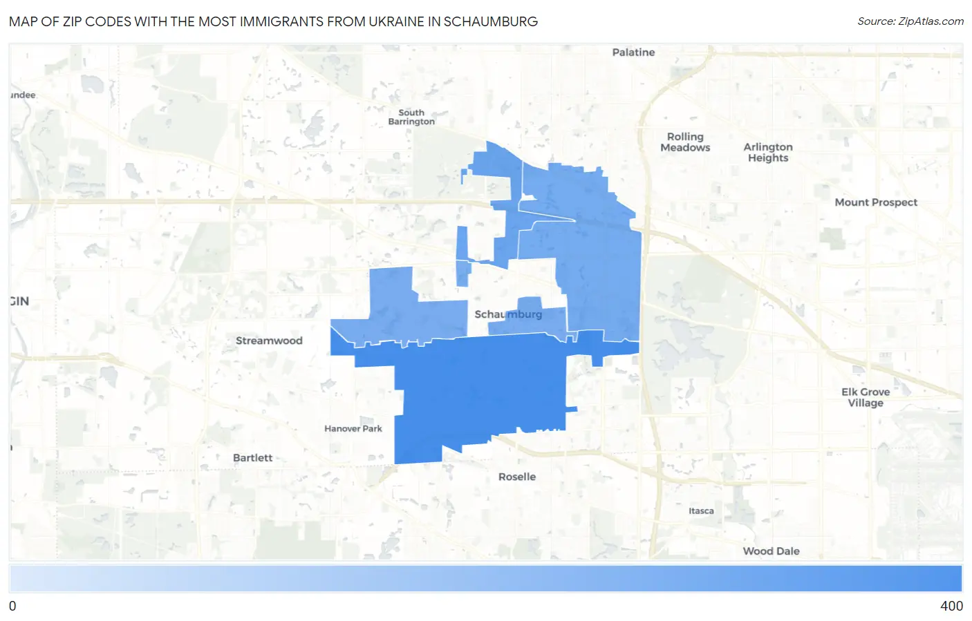 Zip Codes with the Most Immigrants from Ukraine in Schaumburg Map