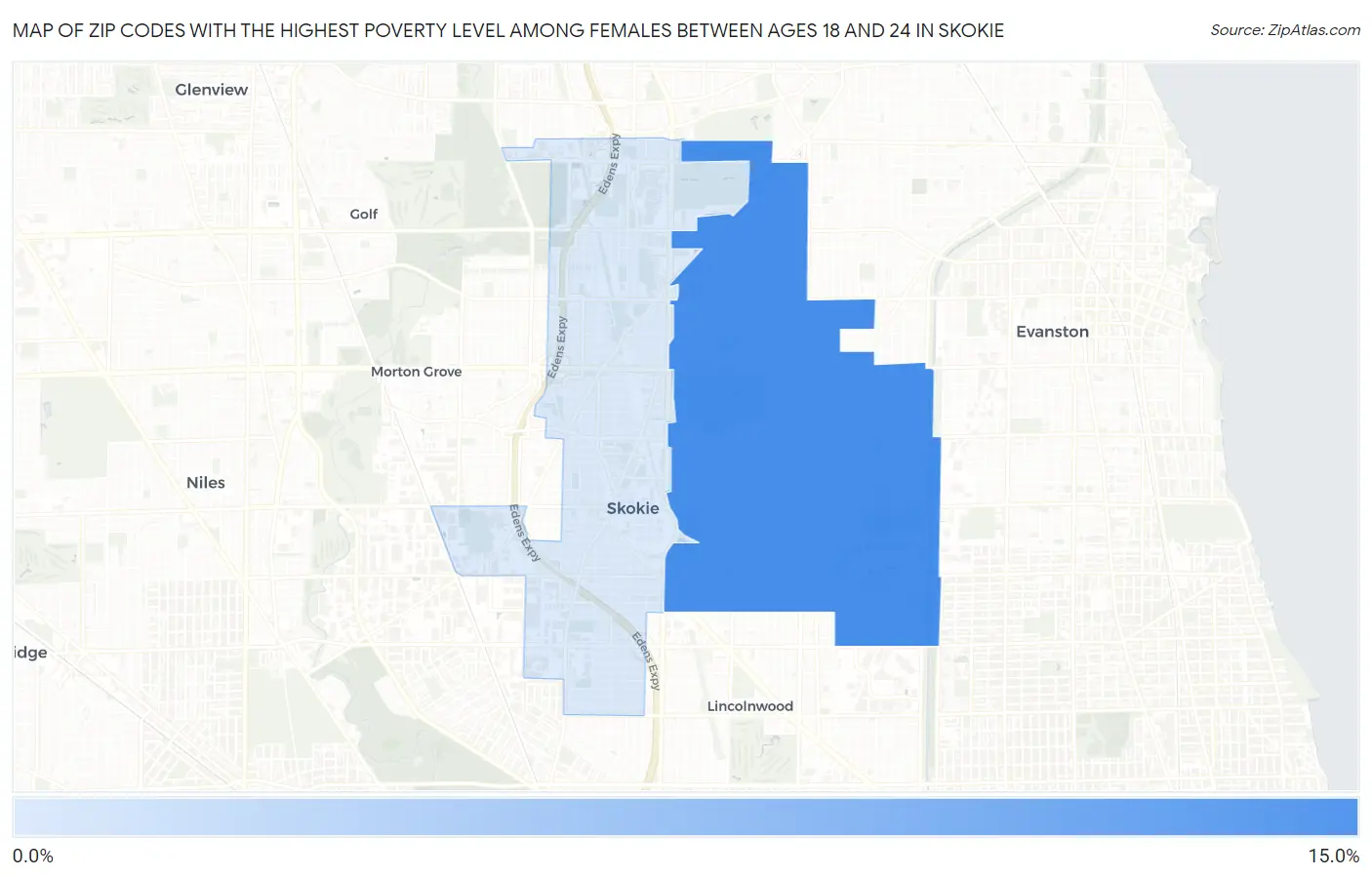 Zip Codes with the Highest Poverty Level Among Females Between Ages 18 and 24 in Skokie Map