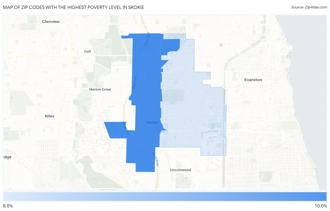 Zip Codes with the Highest Poverty Level in Skokie Map