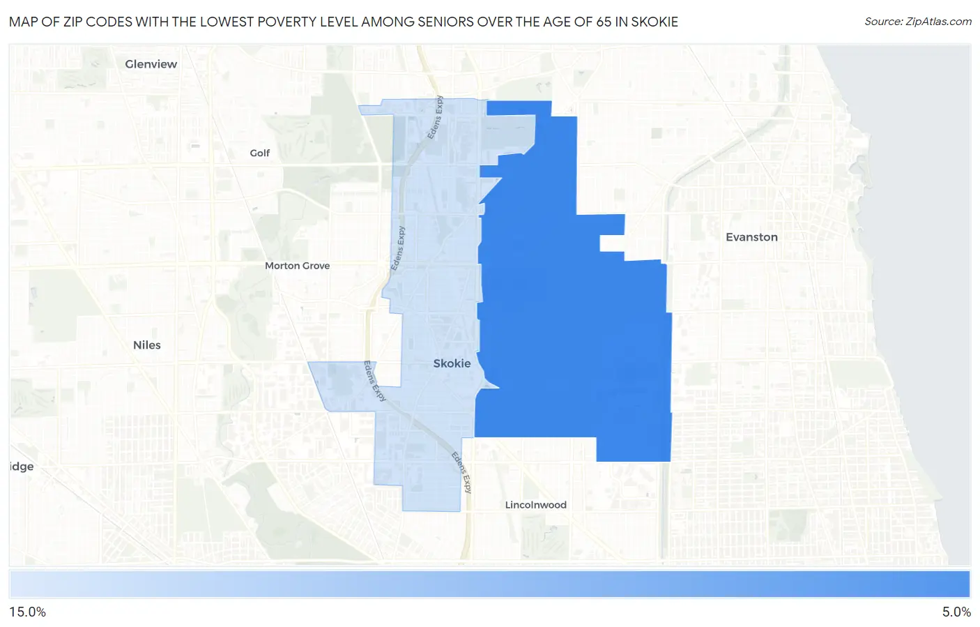 Zip Codes with the Lowest Poverty Level Among Seniors Over the Age of 65 in Skokie Map
