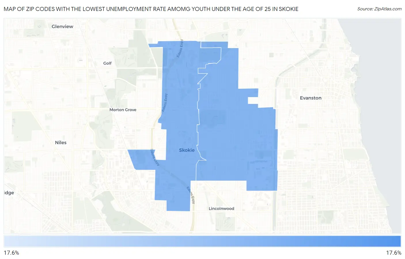 Zip Codes with the Lowest Unemployment Rate Amomg Youth Under the Age of 25 in Skokie Map