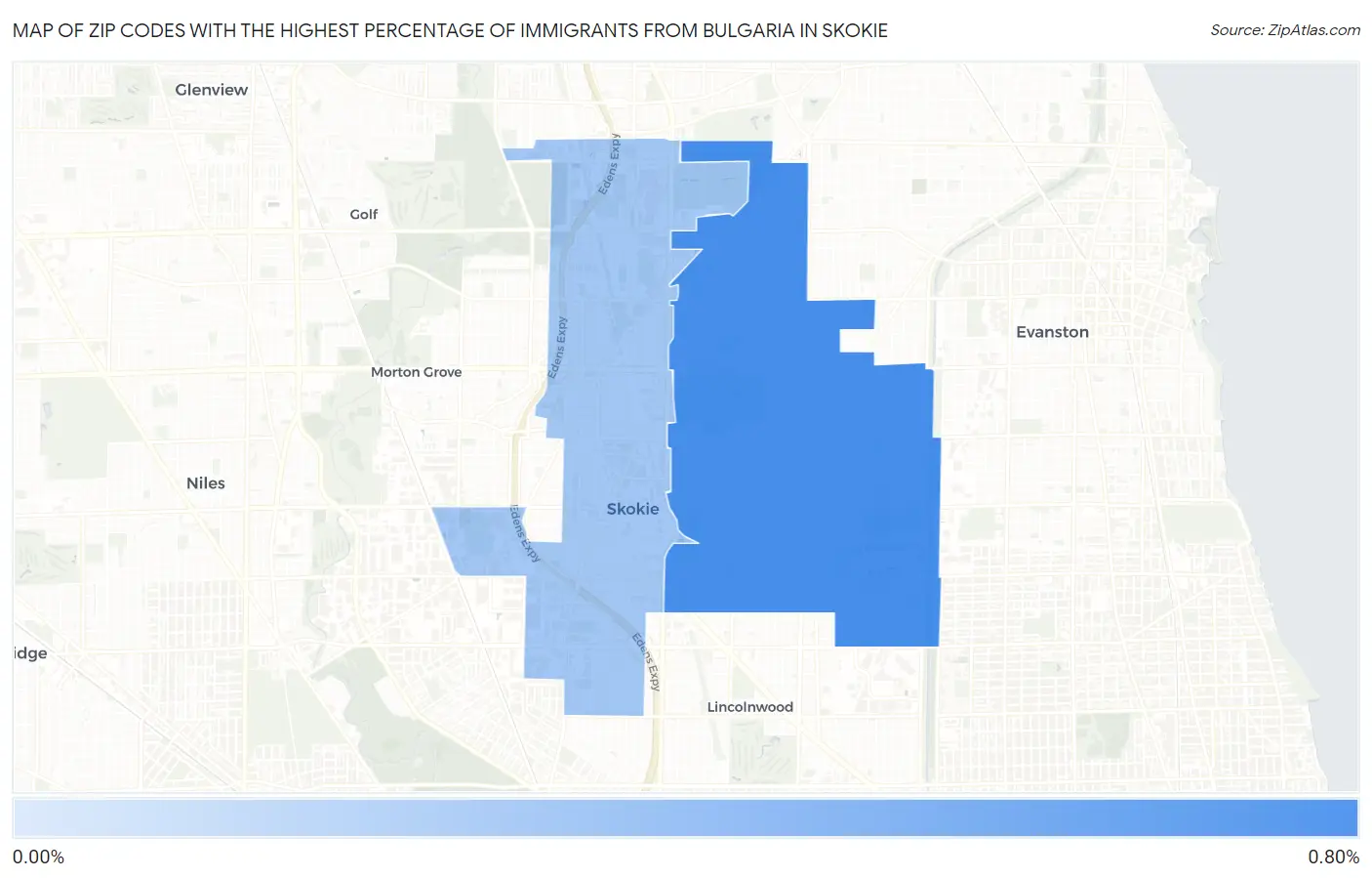 Zip Codes with the Highest Percentage of Immigrants from Bulgaria in Skokie Map