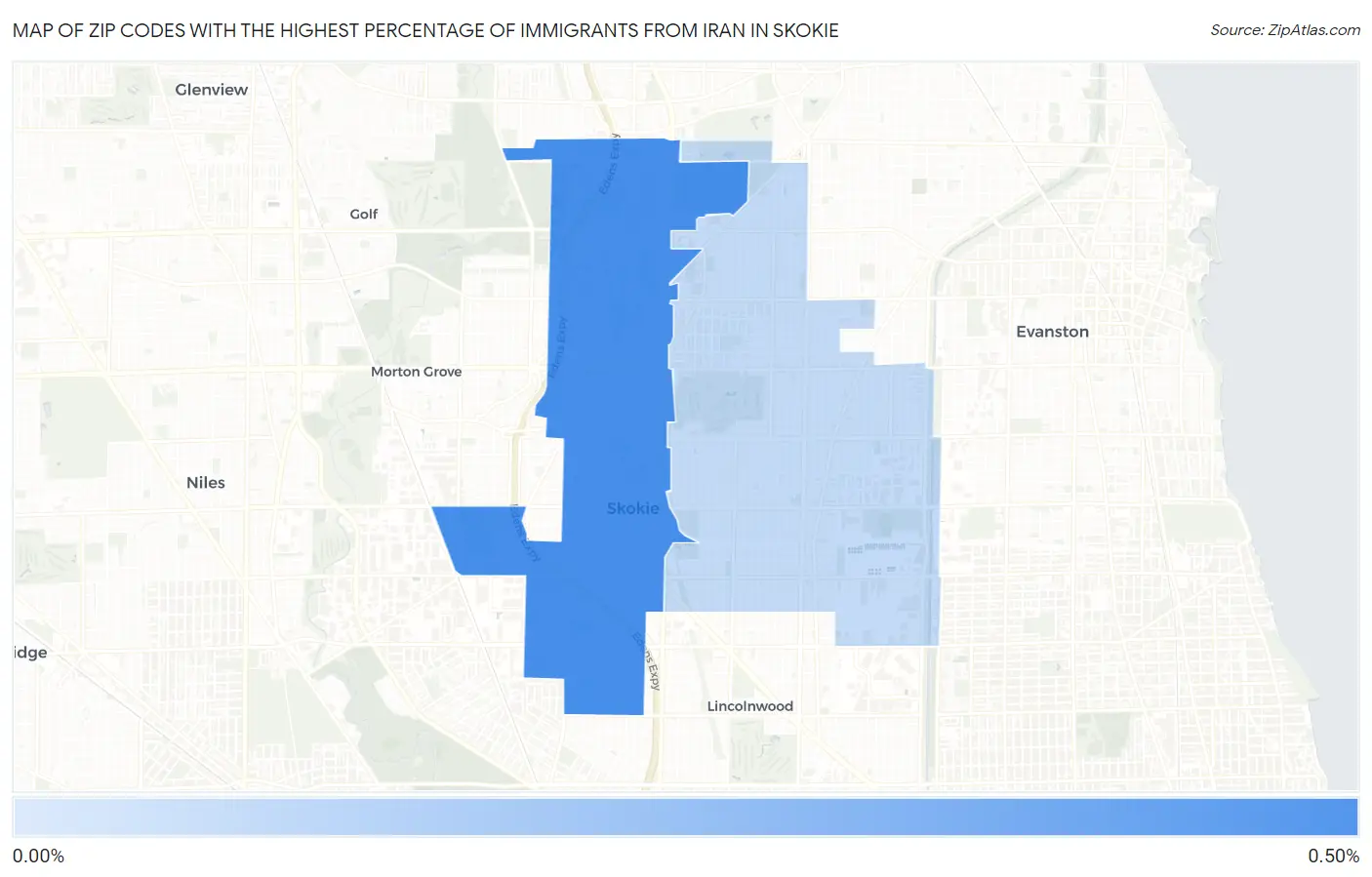 Zip Codes with the Highest Percentage of Immigrants from Iran in Skokie Map