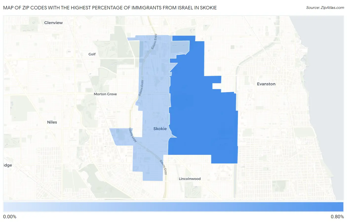 Zip Codes with the Highest Percentage of Immigrants from Israel in Skokie Map