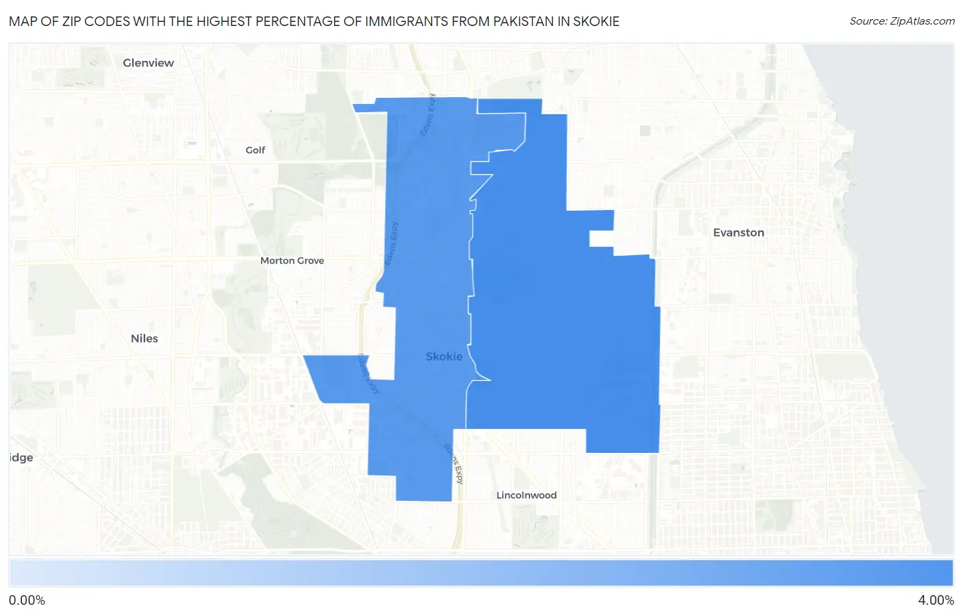Zip Codes with the Highest Percentage of Immigrants from Pakistan in Skokie Map