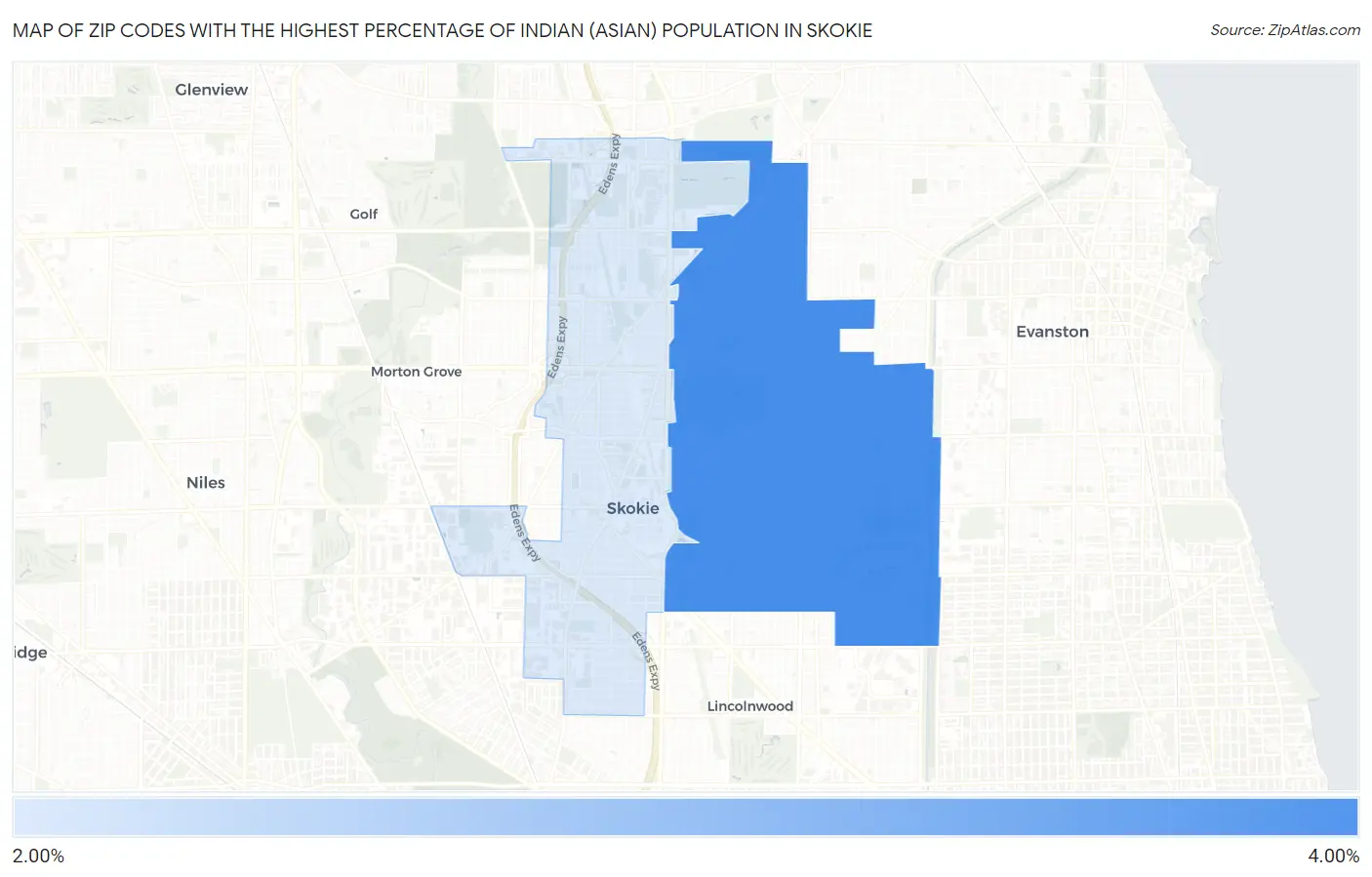 Zip Codes with the Highest Percentage of Indian (Asian) Population in Skokie Map