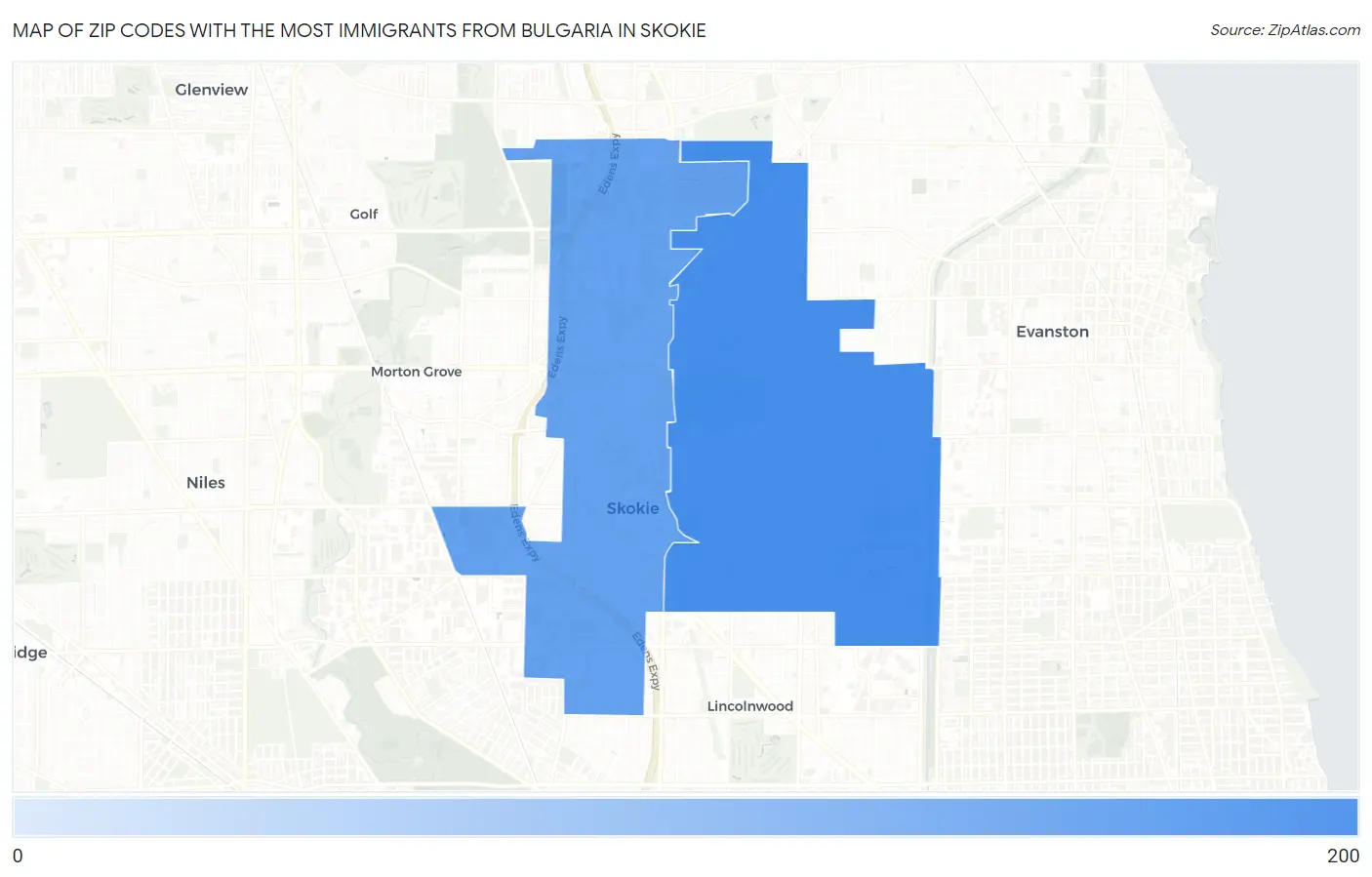 Zip Codes with the Most Immigrants from Bulgaria in Skokie Map