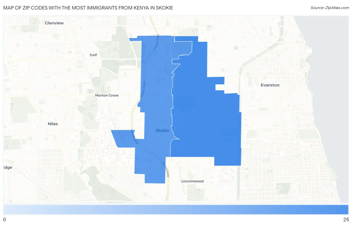 Zip Codes with the Most Immigrants from Kenya in Skokie Map