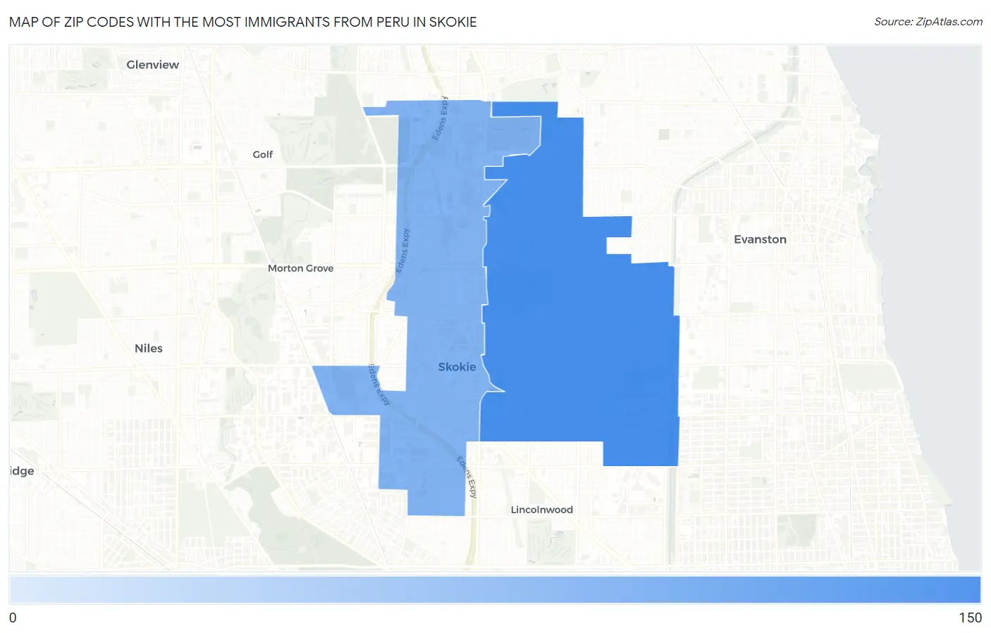 Zip Codes with the Most Immigrants from Peru in Skokie Map