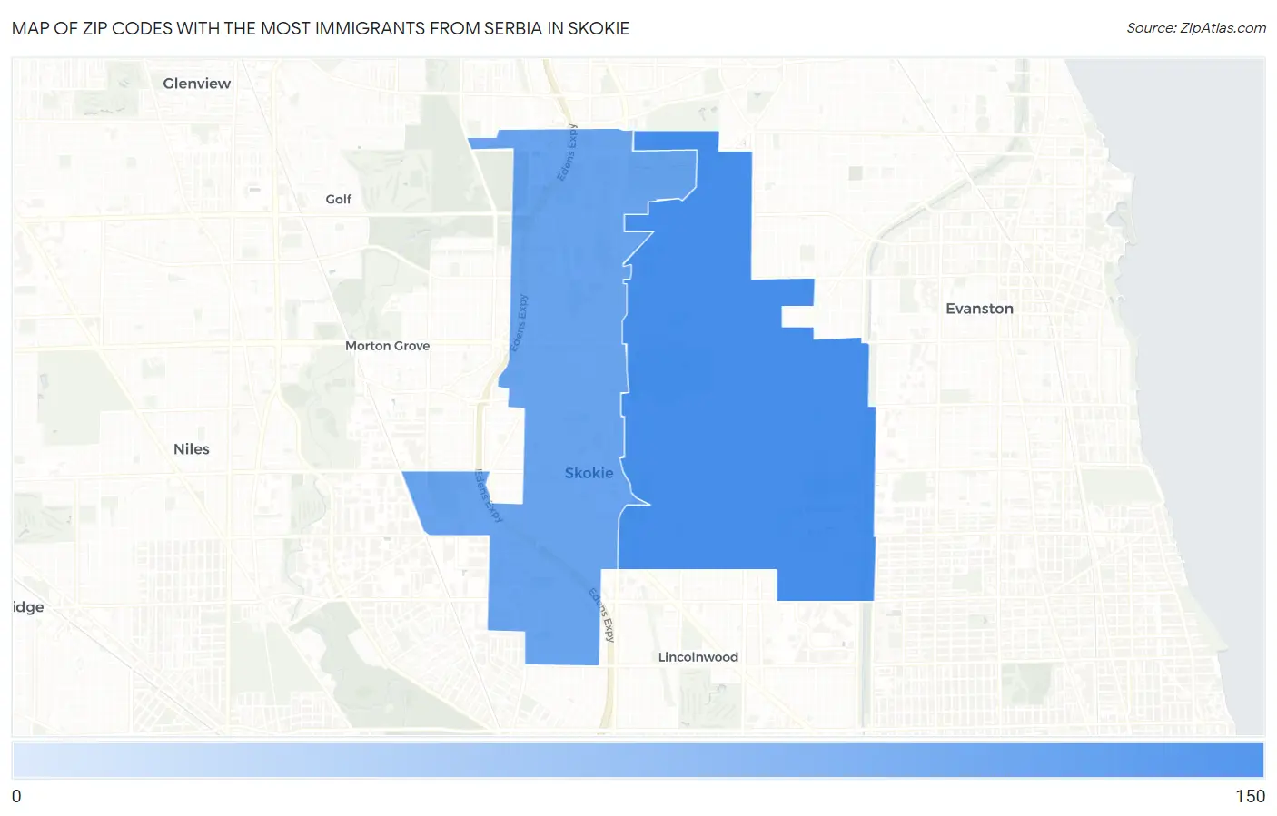 Zip Codes with the Most Immigrants from Serbia in Skokie Map