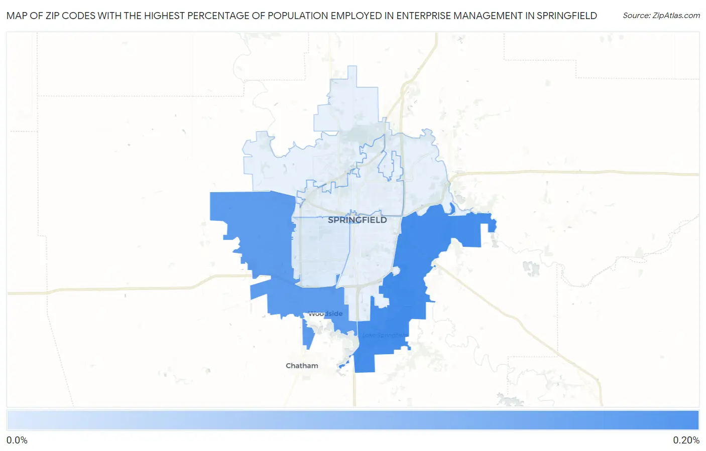 Zip Codes with the Highest Percentage of Population Employed in Enterprise Management in Springfield Map