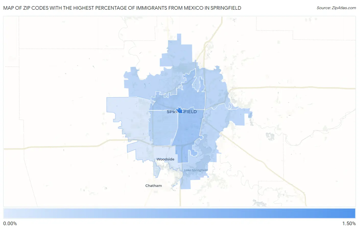 Zip Codes with the Highest Percentage of Immigrants from Mexico in Springfield Map