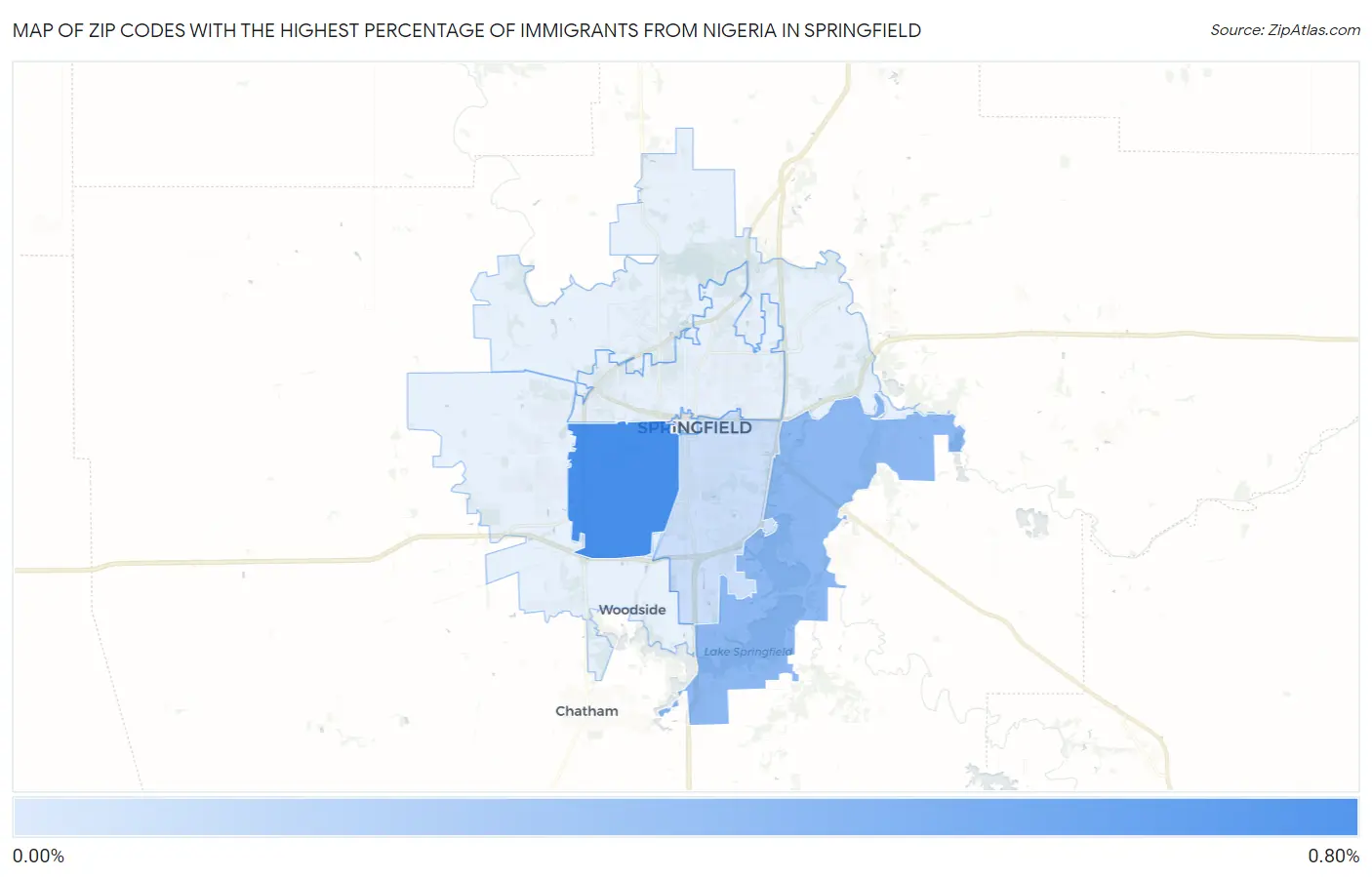 Zip Codes with the Highest Percentage of Immigrants from Nigeria in Springfield Map