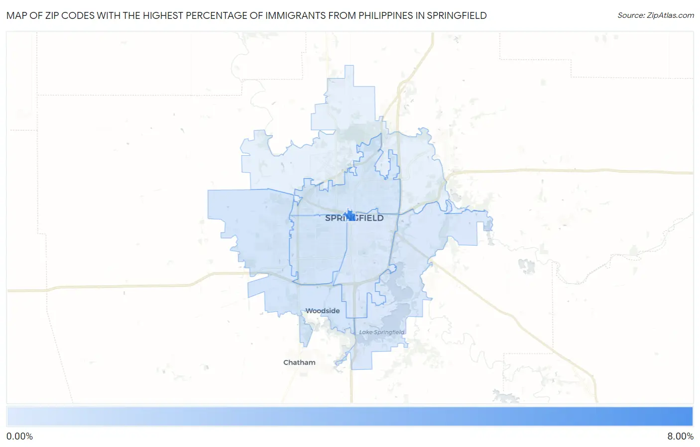 Zip Codes with the Highest Percentage of Immigrants from Philippines in Springfield Map