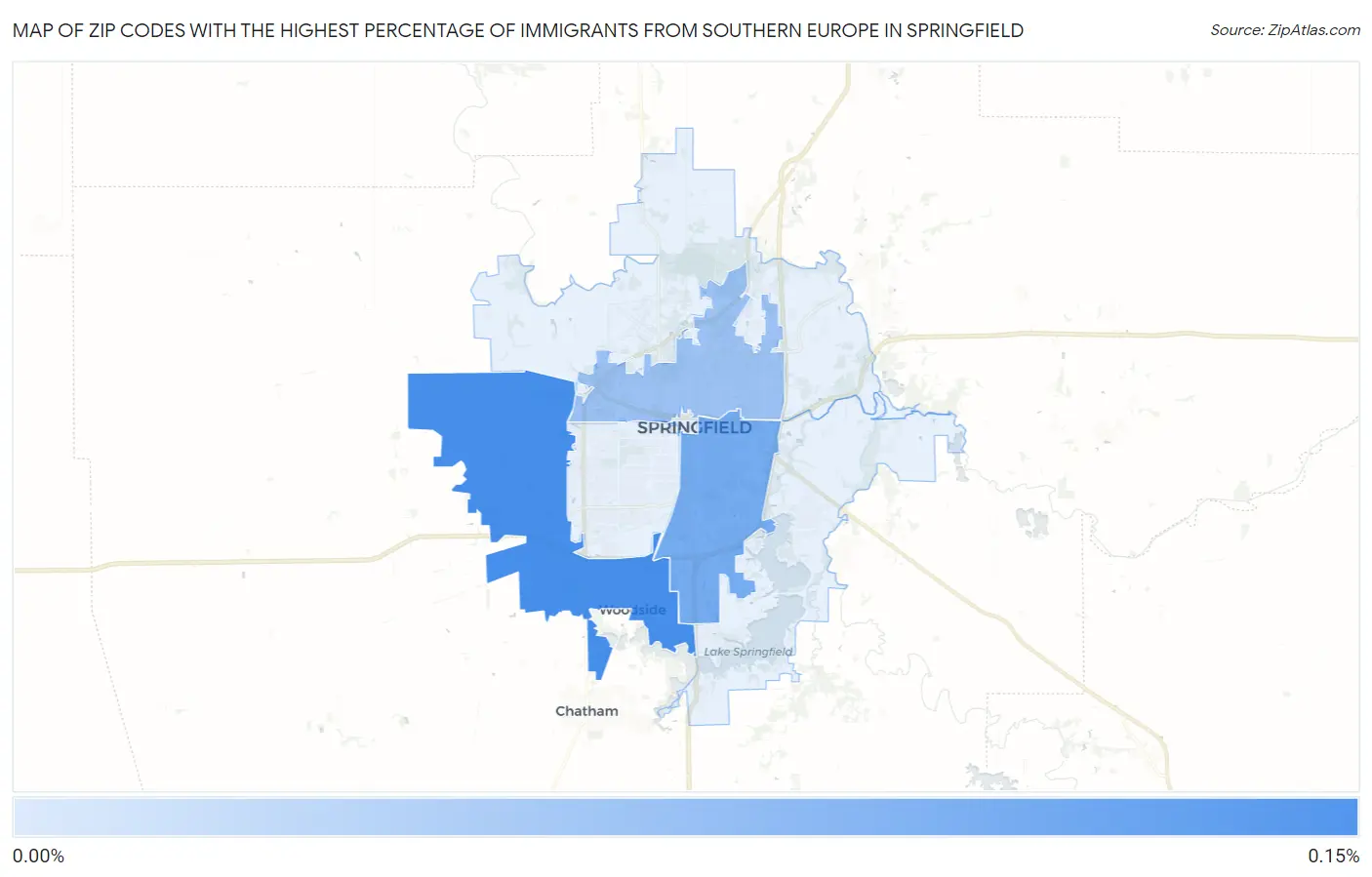 Zip Codes with the Highest Percentage of Immigrants from Southern Europe in Springfield Map