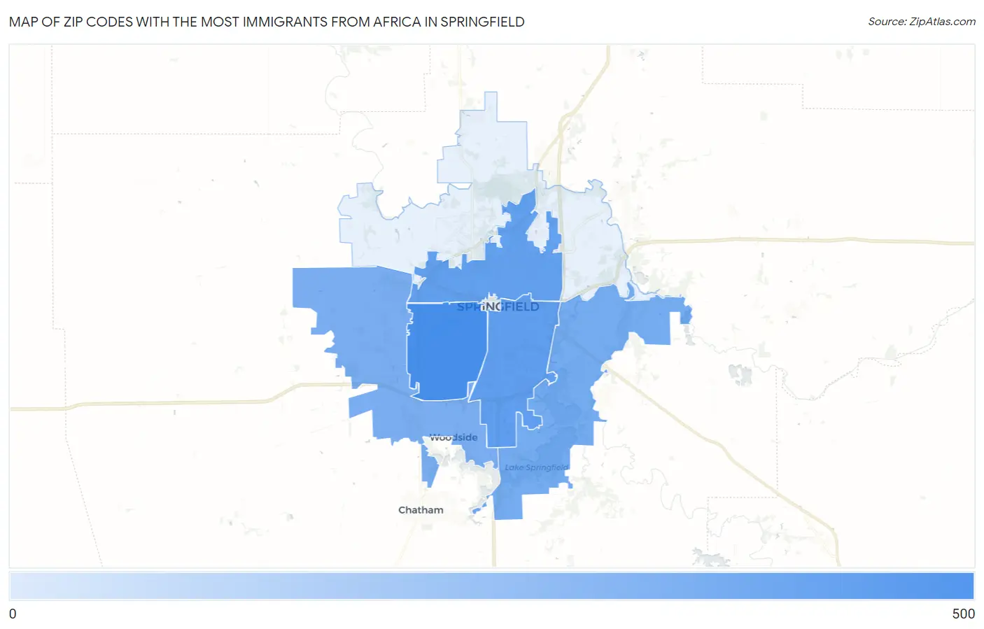 Zip Codes with the Most Immigrants from Africa in Springfield Map