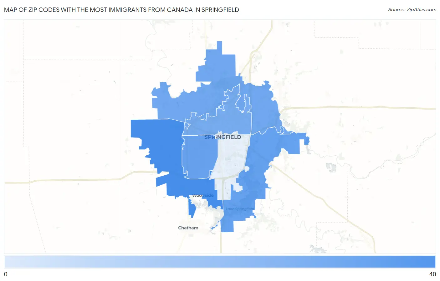 Zip Codes with the Most Immigrants from Canada in Springfield Map