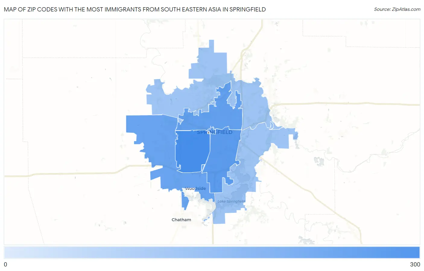 Zip Codes with the Most Immigrants from South Eastern Asia in Springfield Map