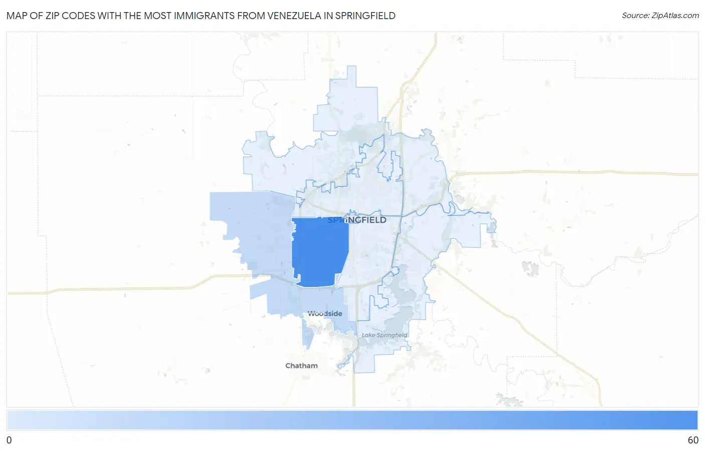 Zip Codes with the Most Immigrants from Venezuela in Springfield Map