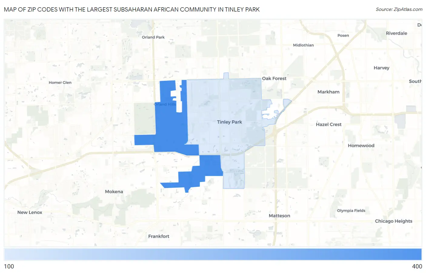 Zip Codes with the Largest Subsaharan African Community in Tinley Park Map