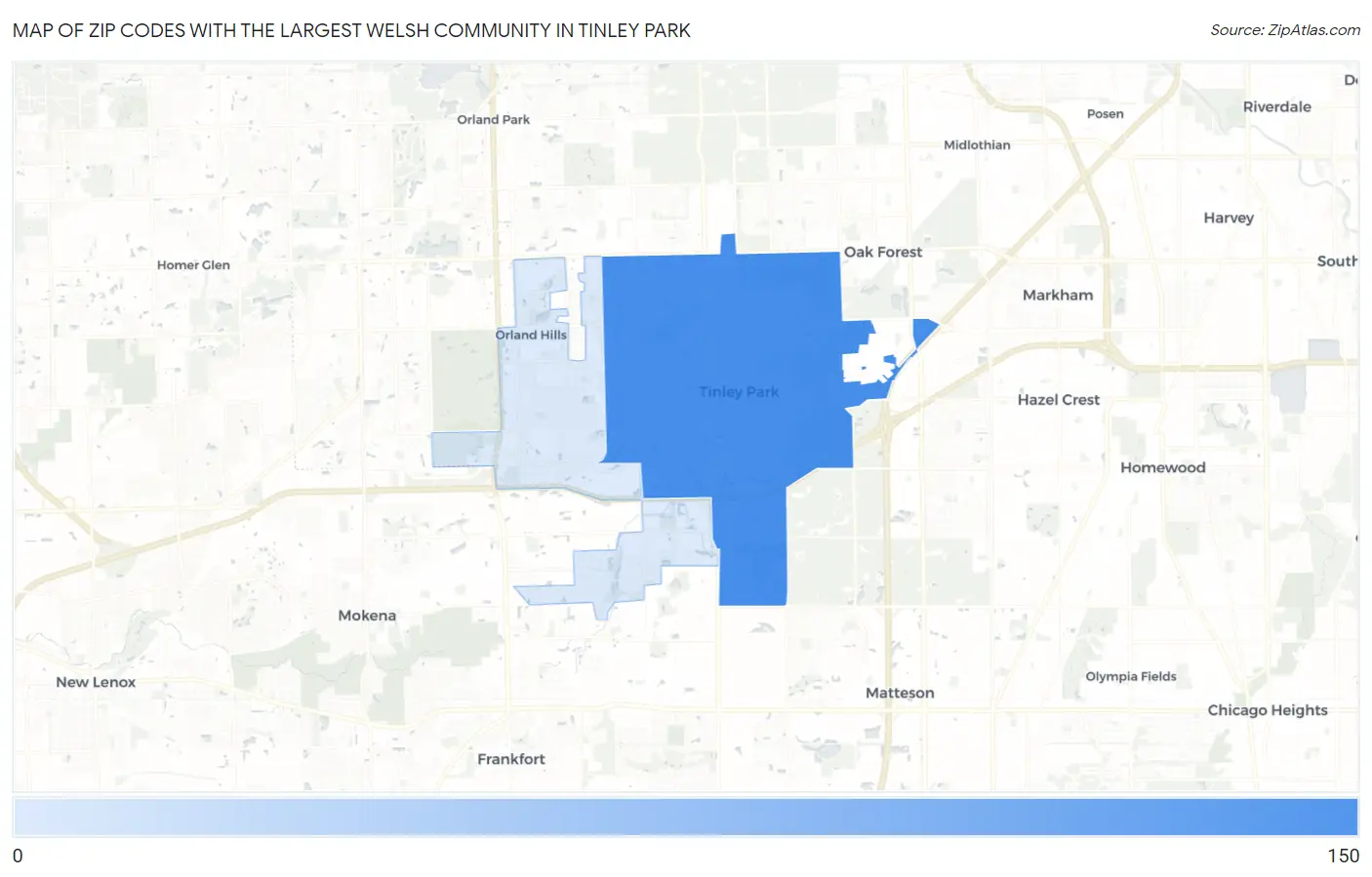 Zip Codes with the Largest Welsh Community in Tinley Park Map