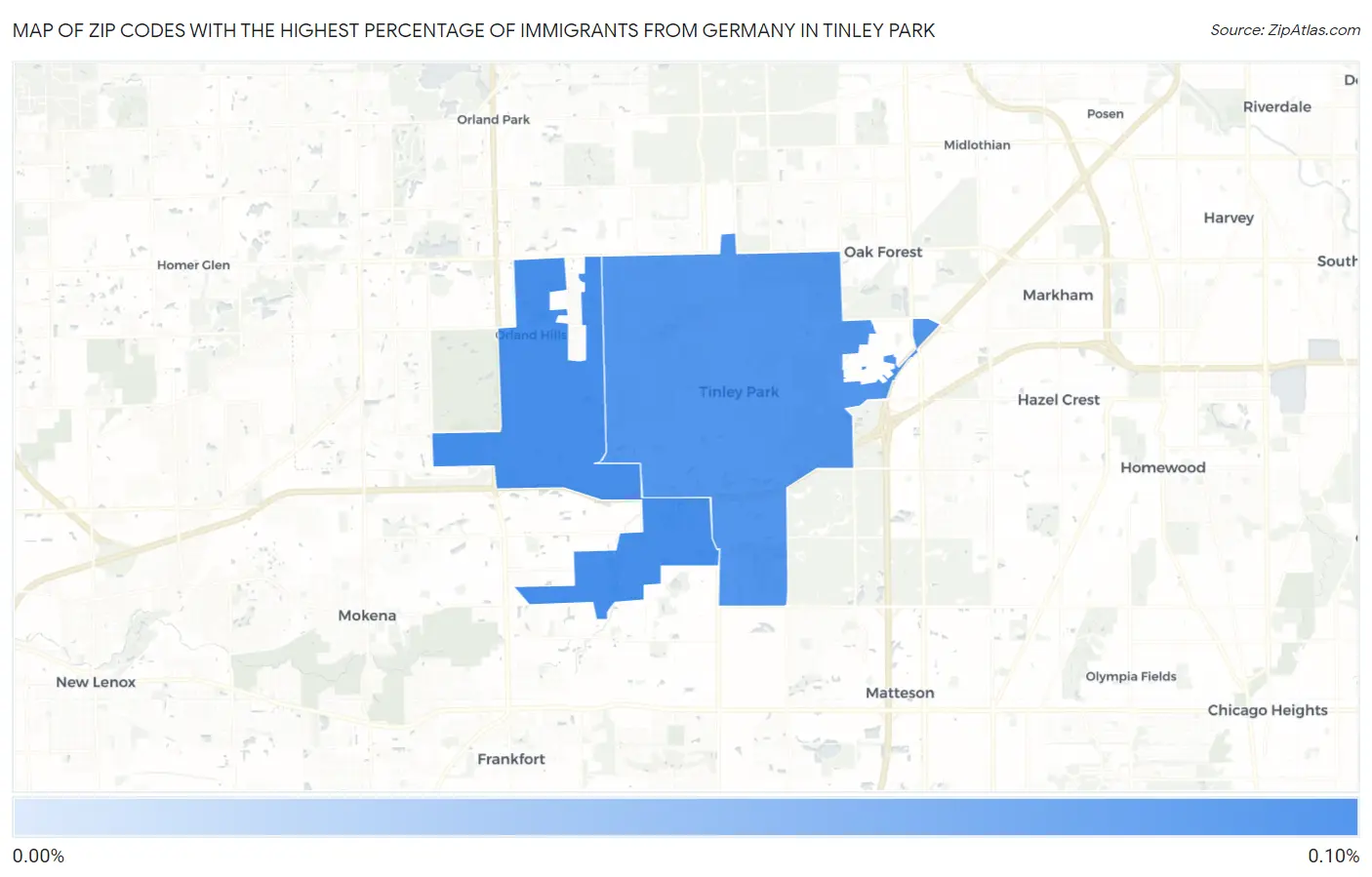 Zip Codes with the Highest Percentage of Immigrants from Germany in Tinley Park Map