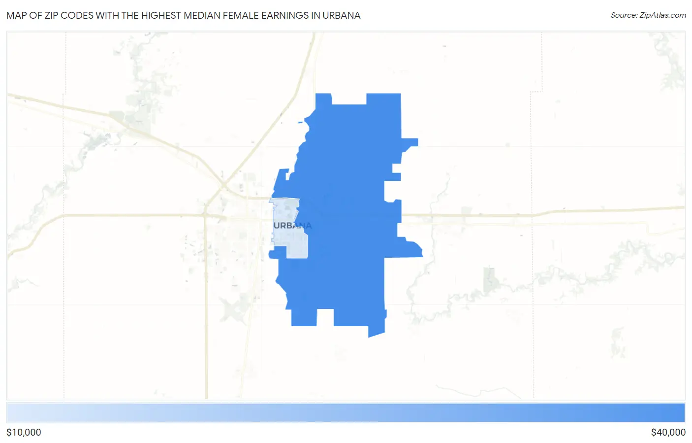 Zip Codes with the Highest Median Female Earnings in Urbana Map