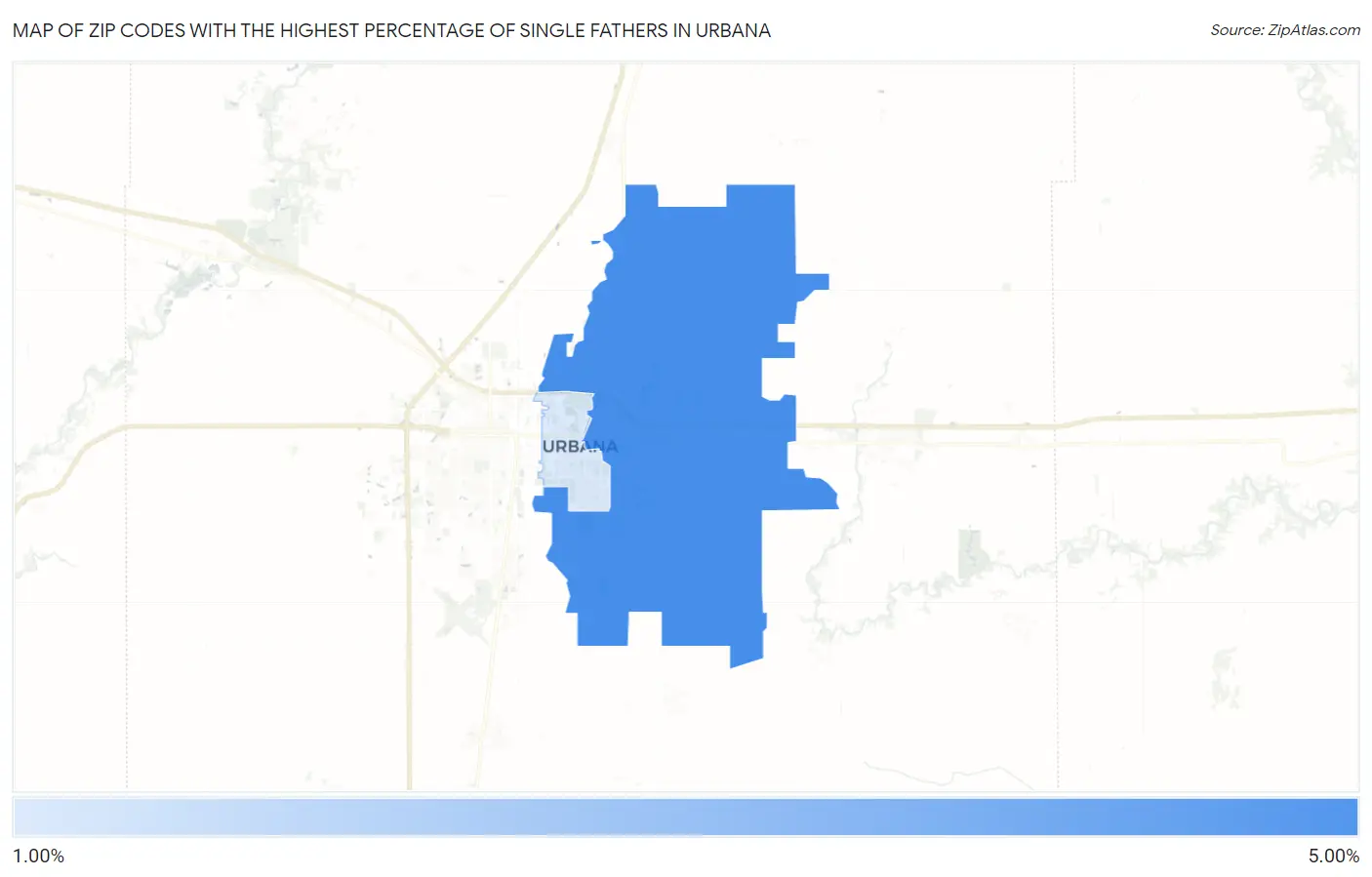 Zip Codes with the Highest Percentage of Single Fathers in Urbana Map