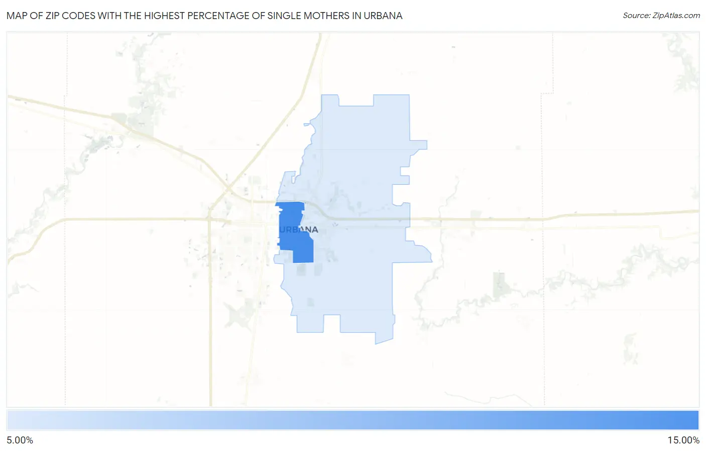 Zip Codes with the Highest Percentage of Single Mothers in Urbana Map