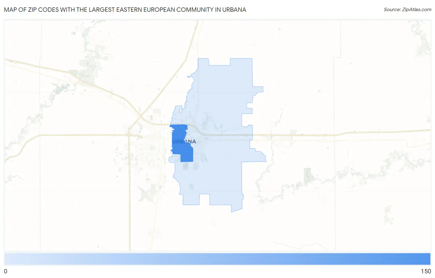 Zip Codes with the Largest Eastern European Community in Urbana Map