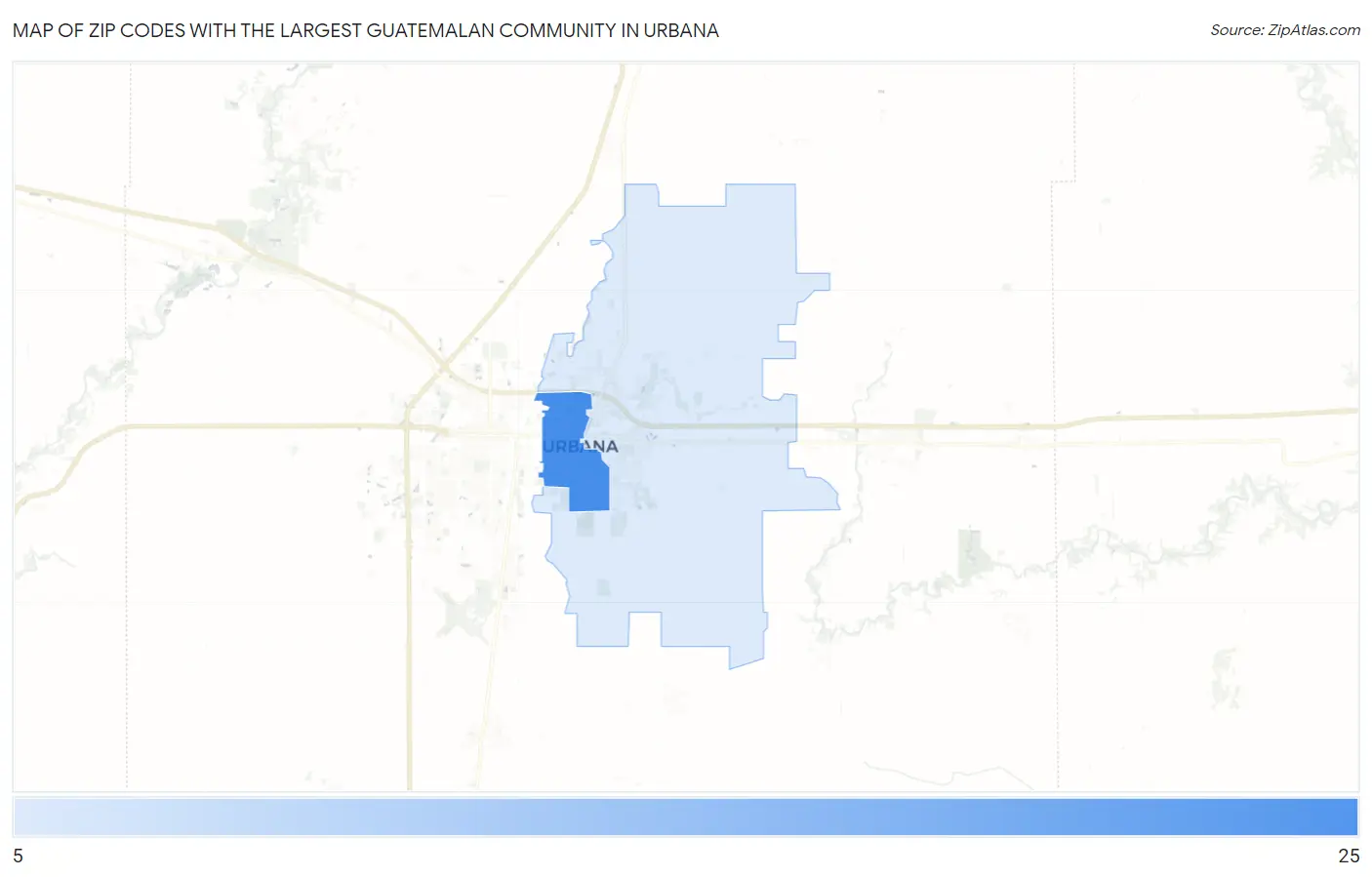 Zip Codes with the Largest Guatemalan Community in Urbana Map