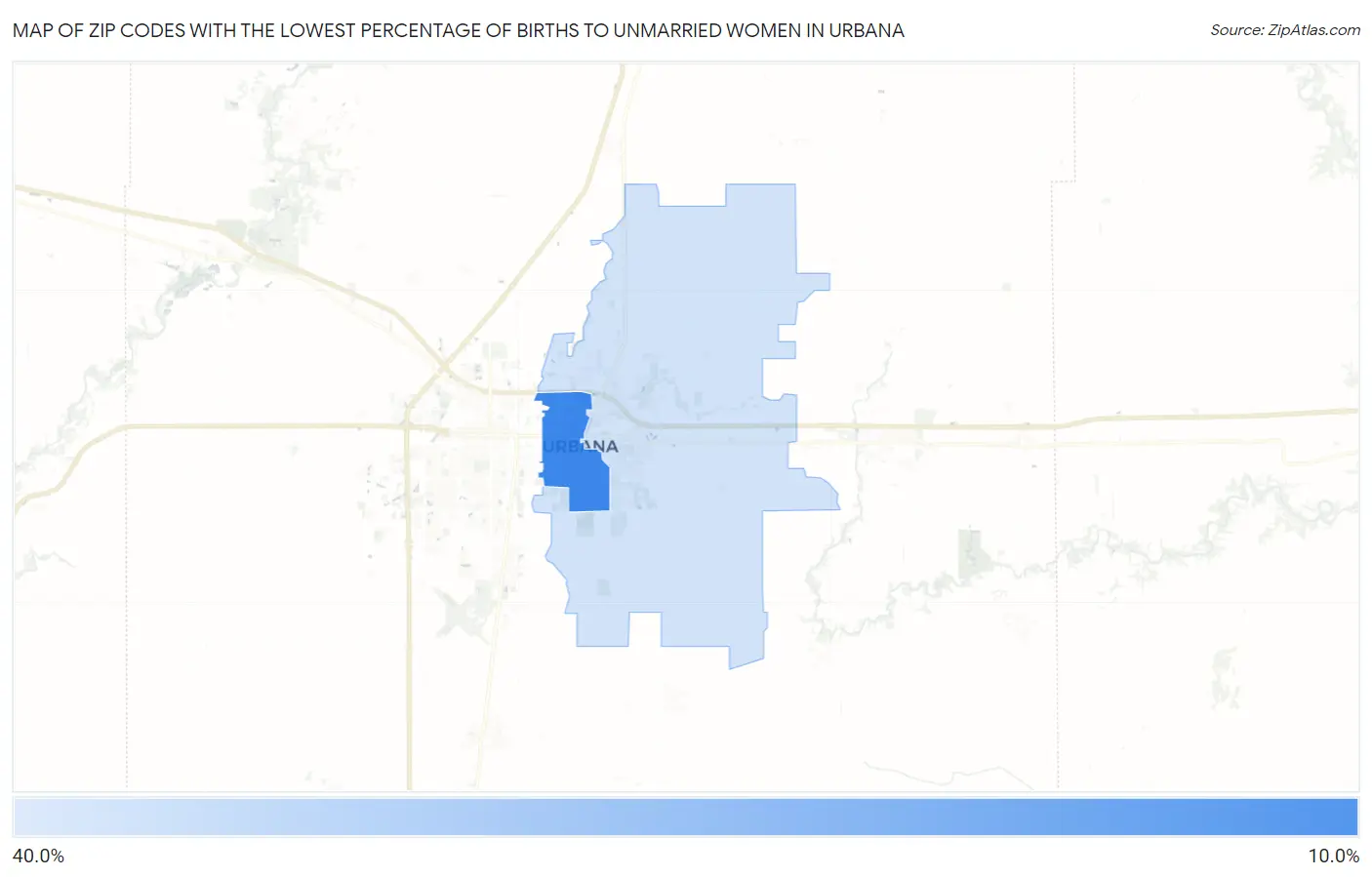 Zip Codes with the Lowest Percentage of Births to Unmarried Women in Urbana Map