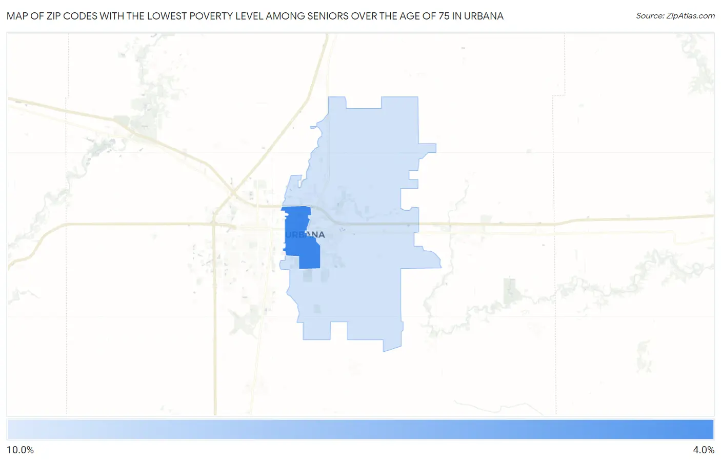 Zip Codes with the Lowest Poverty Level Among Seniors Over the Age of 75 in Urbana Map