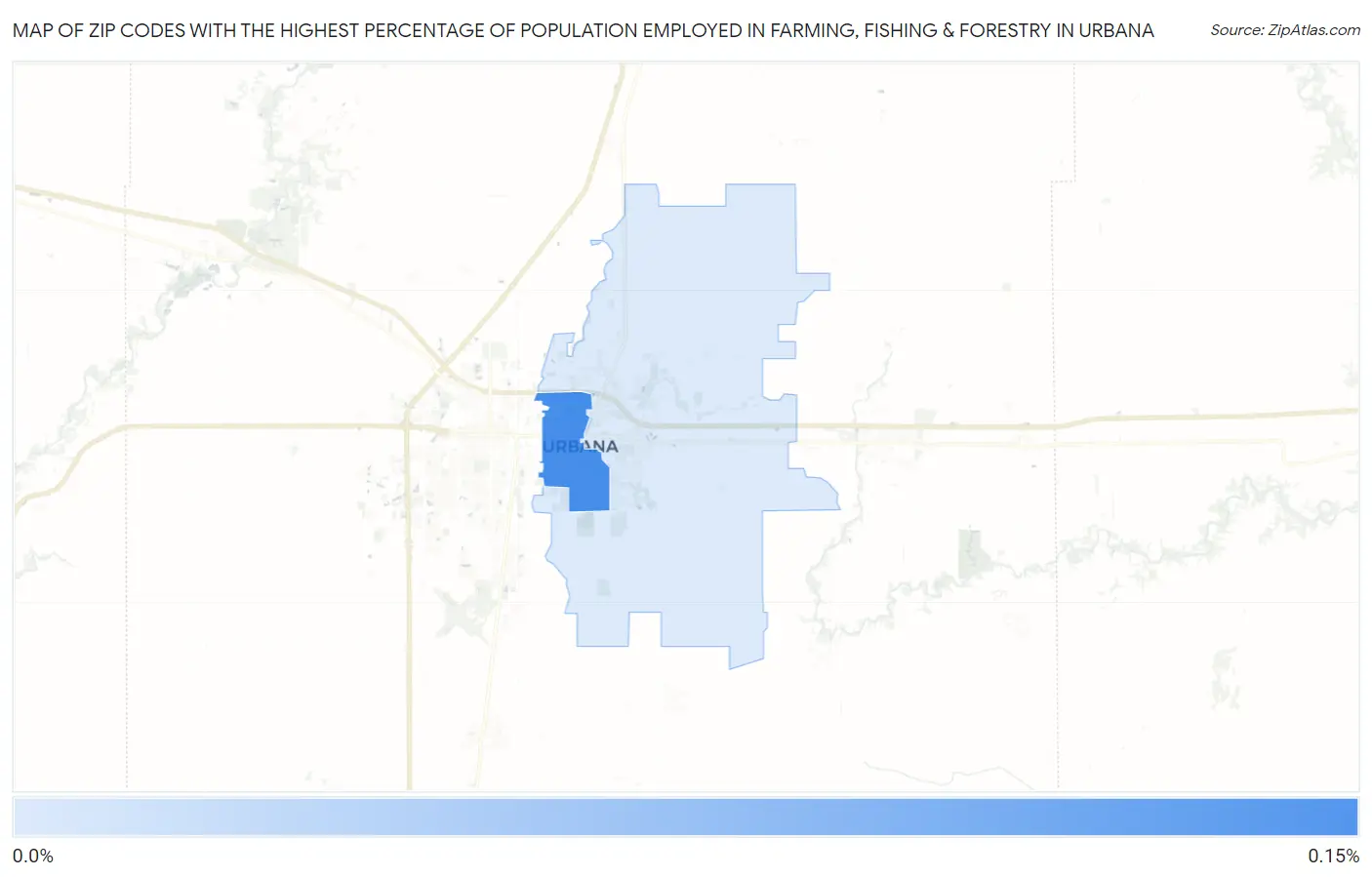 Zip Codes with the Highest Percentage of Population Employed in Farming, Fishing & Forestry in Urbana Map
