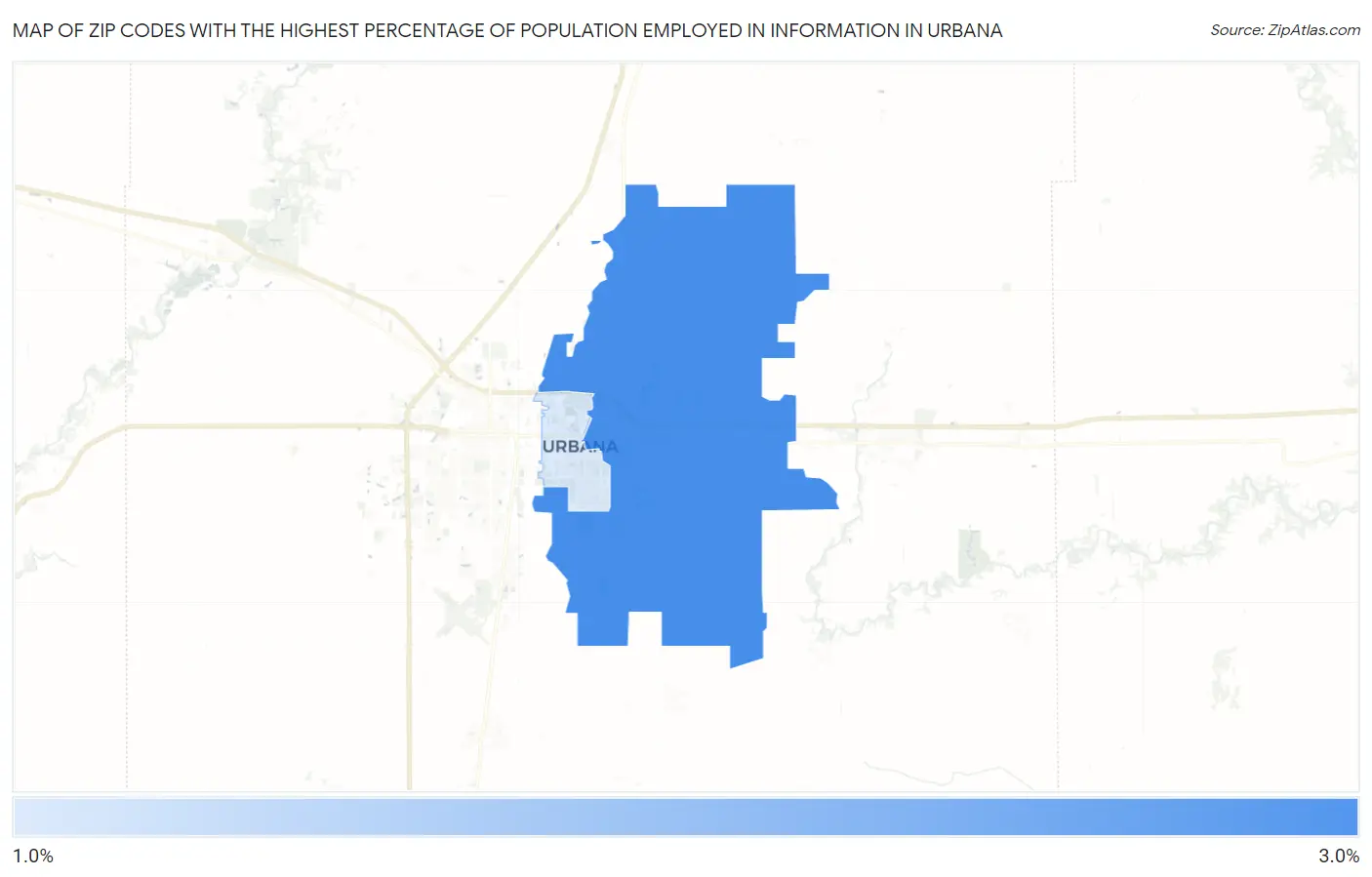 Zip Codes with the Highest Percentage of Population Employed in Information in Urbana Map