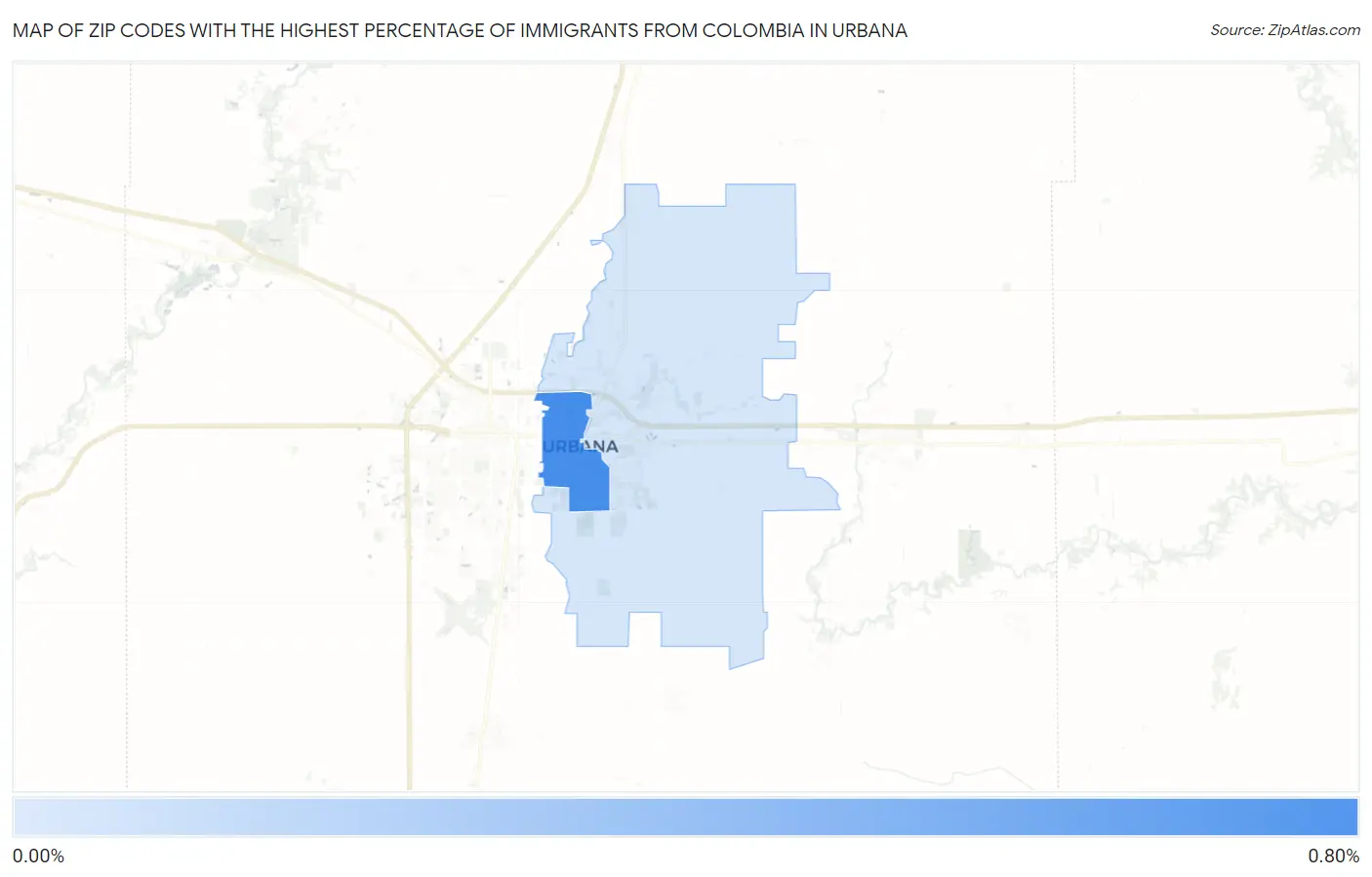 Zip Codes with the Highest Percentage of Immigrants from Colombia in Urbana Map