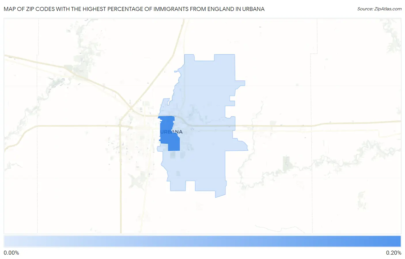 Zip Codes with the Highest Percentage of Immigrants from England in Urbana Map