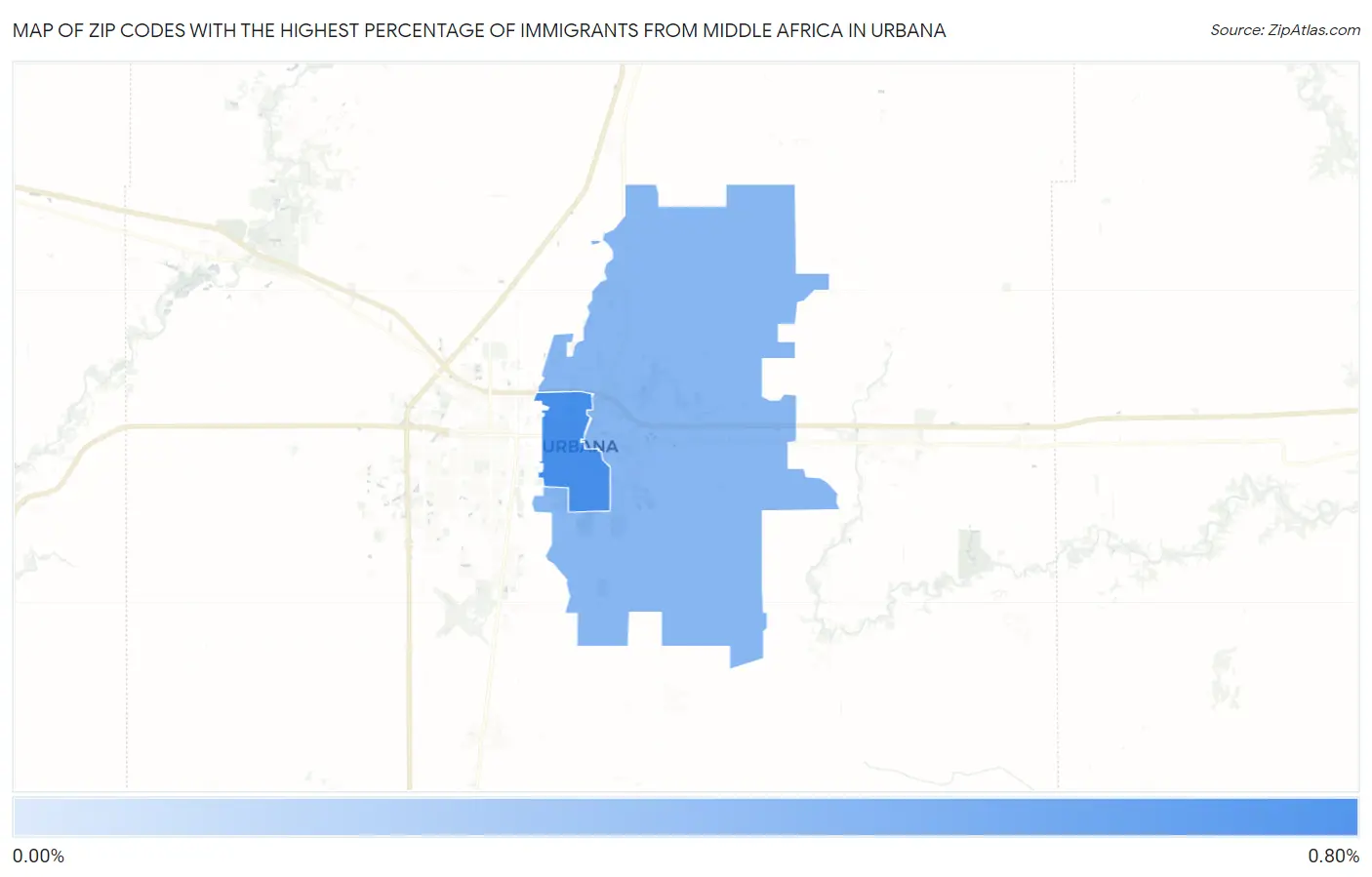 Zip Codes with the Highest Percentage of Immigrants from Middle Africa in Urbana Map