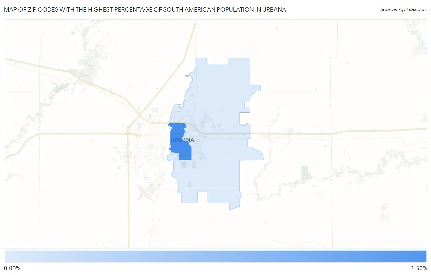 Zip Codes with the Highest Percentage of South American Population in Urbana Map