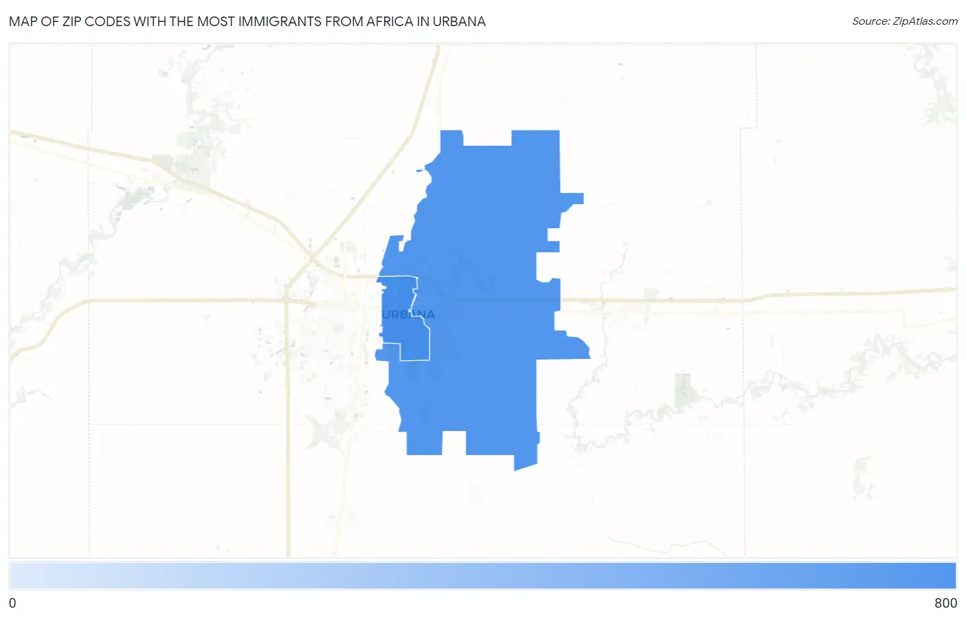 Zip Codes with the Most Immigrants from Africa in Urbana Map