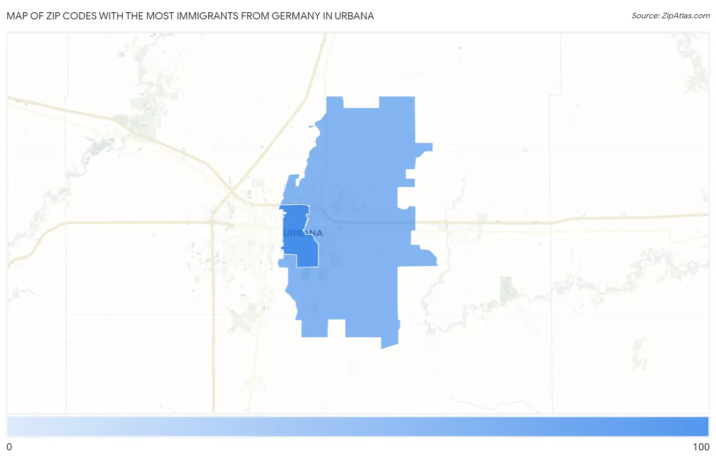 Zip Codes with the Most Immigrants from Germany in Urbana Map
