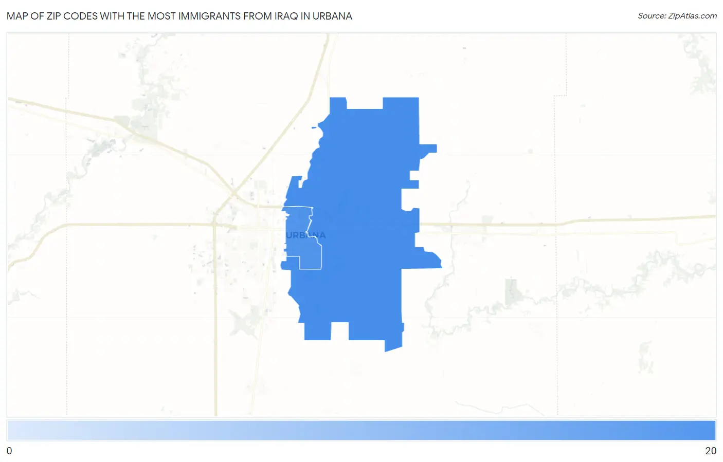 Zip Codes with the Most Immigrants from Iraq in Urbana Map